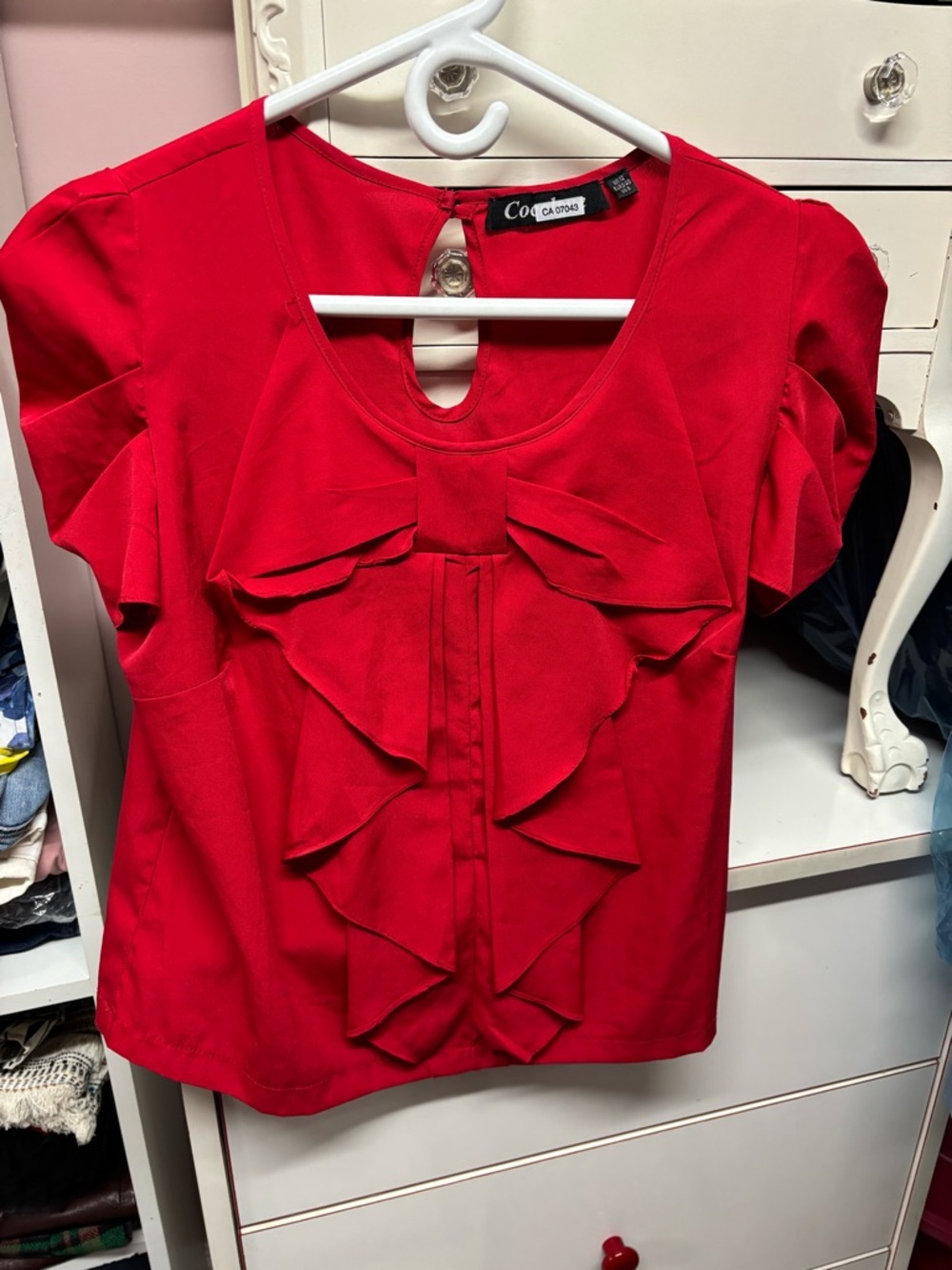 Red Ruffle Front Women's Top
